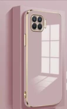 Image of Apurb Store for Oppo F17 Plating Square Gold Frame Phone Case Luxury Soft Silicone Back Cover (for Oppo F17, Pink)
