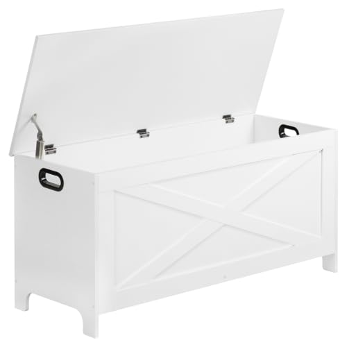 MAHANCRIS 39.4 Storage Chest with Lid Entryway Storage Bench with Safety Hinges Large Toy Box for Bedroom & Living Room Sturdy Toy Storage Organizer White SCWT48101Z1
