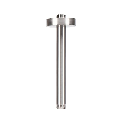 NearMoon Ceiling Mounted Shower Arm With Flange and Teflon Tape, Universal Connection 1/2 NPT Straight Round Shower Arm for Fixed Rain Shower Head, Thicken Stainless Steel (6 Inch, Brushed Nickel)
