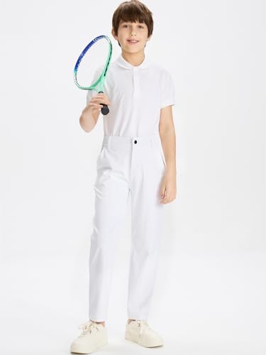 DEVOROPA Youth Boys Golf Pants Stretch Flat Front Dress Athletic Casual Pants School Uniform Chino Twill Pants Pockets4