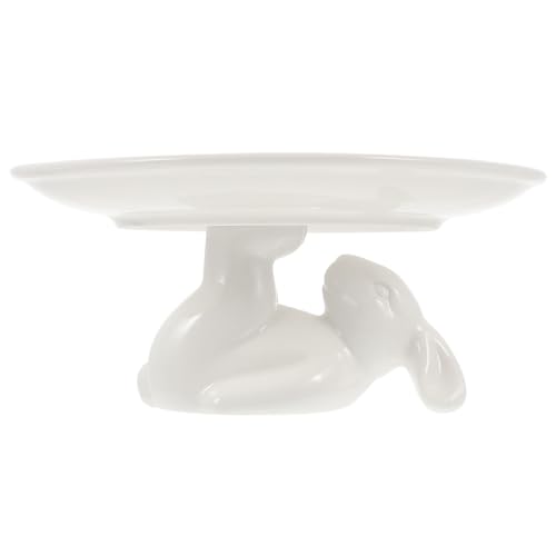 Veemoon Soporte para Pastel de Cerámica Blanco de 20 CM Figura de Conejo Plato para Postres y Cupcakes Adecuado para Bodas Fiestas y Decoración de Mesa Elegante