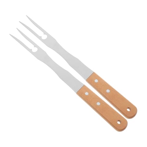 Kisangel 2Pcs Outdoor Stainless Steel Barbecue Forks with Extended Handle Nonslip Meat Carving Forks for Grill Serving Versatile Kitchen Tool with Hanging for
