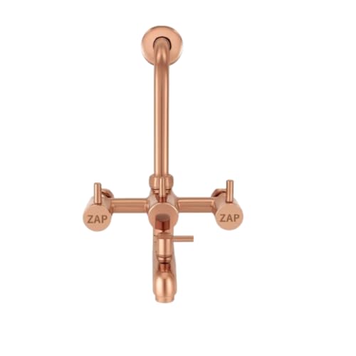 ZAP Elixir 3-in-1 Full Brass Wall Mixer for Bathroom | Rose Gold Finish | Rust Resistant & Durable Tap | Provision for Overhead Shower and Long Bend Pipe | Stylish Bathroom Fitting