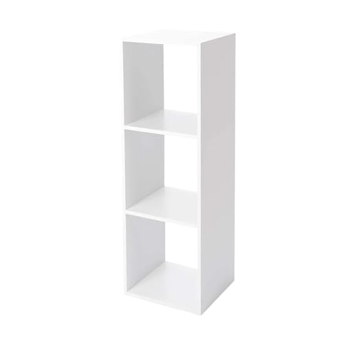 Acomoda Textil – Estantería para Pared y Suelo de Madera Moderna y Resistente para Dormitorio, Cocina, Baño y Oficina. Estante para Organizar de Fácil Instalación. (3 Cubos, Blanco)