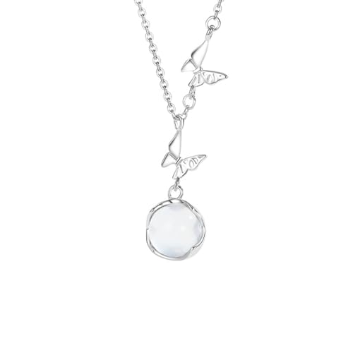 Collier argent 925 femme avec double papillon et véritable jade blanc précieux