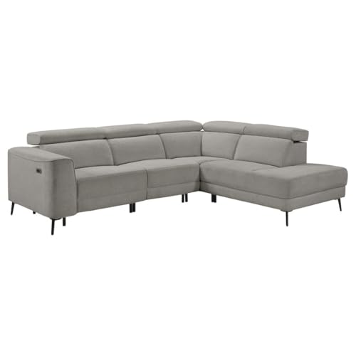 Canapé d'angle droit avec 2 places relax électrique tissu gris - BAMAKO