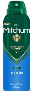 Mitchum Men Triple Odor Defense 48HR Protection Deodorant Spray & Antiperspirant (200ml) Clean Control, Dermatologist Tested
