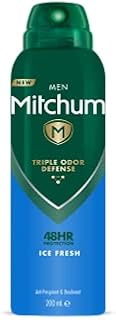 Mitchum Men Triple Odor Defense 48HR Protection Deodorant Spray & Antiperspirant (200ml) Clean Control, Dermatologist Tested