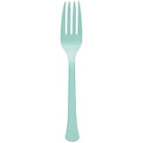Party Perfect Cool Plastic Fork Tableware, Robin's Egg Blue, Full Size, Pack of 48