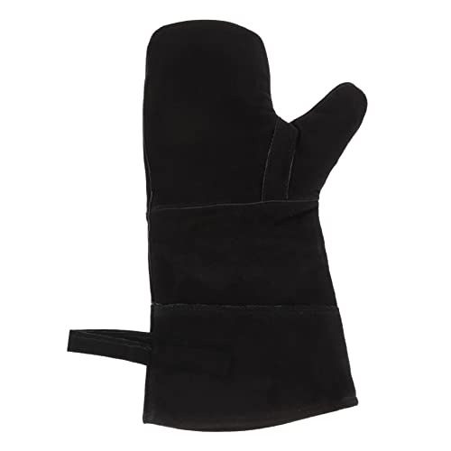 Mikikit Heat Resistant Gloves for BBQ Welding Cooking Versatile Fireproof Leather Mitts for Grill Oven Fireplace More Flexible Design with Comfortable Lining