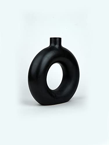 Image of Purezento Beautiful Ceramic Decorative Vases with Unique Quality for Home Decor,Center Table, Flowers Pot, Bedroom Side Corners, Living Room Decoration,and Party Centerpieces- (Black,Donuts 6 inch VASE)