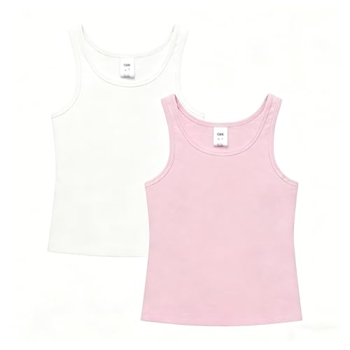 Image of QBK 6-16Years Girls Tank Top with Built in Bra Training Bras Cotton Camisole Built in Bra Undershirts with Shelf Bra