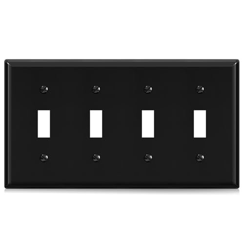 ELEGRP Toggle Light Switch Wall Plate 4-Gang Standard Size Switch Covers Unbreakable Polycarbonate Replacement Faceplates Covers UL Listed Color-matched Screws Included (1 Pack Glossy Black)