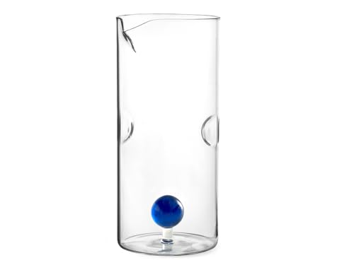 H&H Brocca in Vetro Borosilicato, Sfera Blu in Vetro all'interno, 1.4Lt