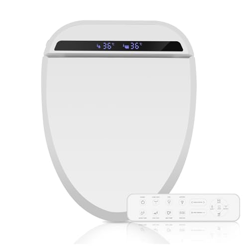 CCV Elongated Heated Toilet Seat with Warm Water & Dryer, Smart Heated Bidet Warmer, Electric Bidet Toilet Seat with Wireless Remote, Feminine & Front Rear Wash, Self-Clean Nozzle, Slow Close Lid