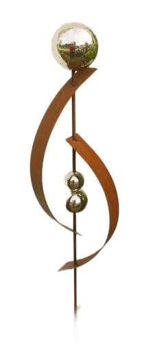 Gartendekoshop24 - Gartendeko Roststab für draußen, Gartenstecker aus Edelrost, 117 cm, mit 3 Edelstahlkugeln. Handgemachter Stab aus Rost für Ihren Garten. Immer EIN schönes Geschenk, wetterfest.