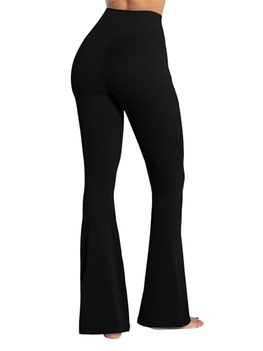 Sunzel Leggings svasati da donna con tasche, pantaloni da yoga incrociati con controllo della pancia, vita alta e gamba larga, nero, S