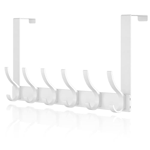CASPLUS Over Door Hooks Heavy Duty Over Door Hanger 12 Door Hooks for Coats Hats Bags Clothes Towels White