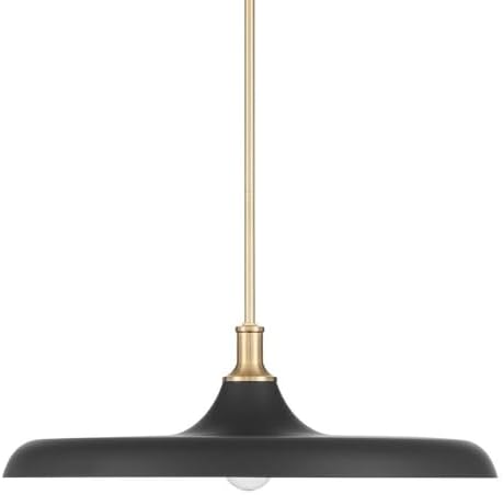 Hunter - Moriso 1-Light Matte Black, Large Pendant Light, Dimmable, Traditional Style, Saucer Shaped, for Bedrooms, Kitchens, Dining, Living Rooms - 48148
