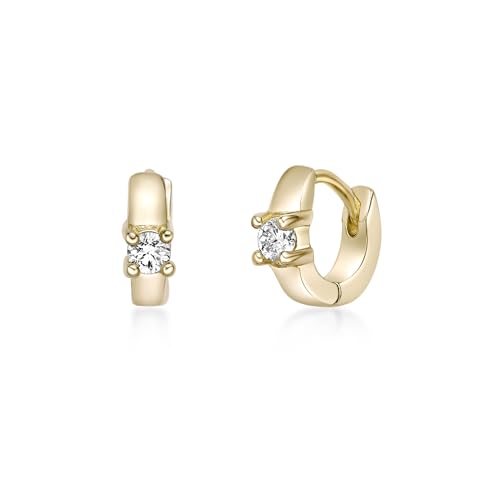 Lavari Jewelers Lab Grown Diamond Huggie Hoop Earrings for Women - 18k Yellow Gold Plated 925 Sterling Silver Earrings for Her (F-G, VS1-VS2, 0.10 cttw) Petite Hypoallergenic Snap-In Hinged Hoops