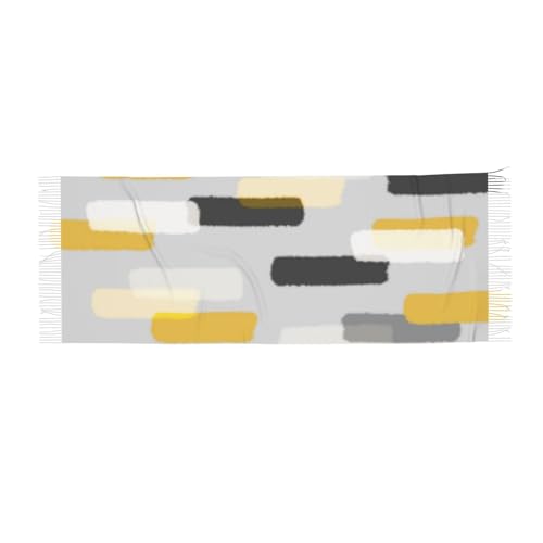 Rough Rectangle Brush Strokes Grey And Yellow Soft Scarf, Winter Warm And Lightweight Shawl, 77x27 Inch Oversized Printed Men'S And Women'S Scarf