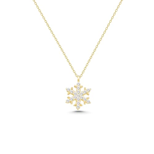 Snowflake Necklace, 14K Real Gold Snowflake Pendant, Tiny Gold Snowflake Necklace, Handmade Snowflake Pendant (Only Pendant, Yellow Gold)