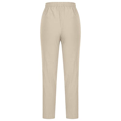 TANGNADE Women Cotton Linen Pants Summer Wide Leg Casual Loose Drawstring High Waist Palazzo Pants with Pockets2