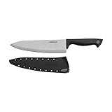 Farberware Edgekeeper 8-Inch Chef Knife with Self-Sharpening Blade Cover, High Carbon-Stainless Steel Kitchen Knife with Ergonomic Handle, Razor-Sharp Knife, Black