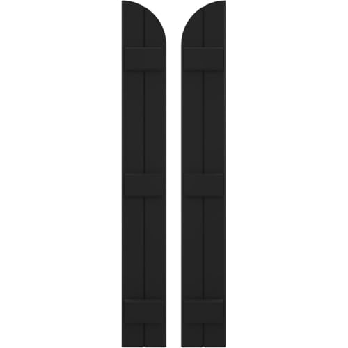 Ekena Millwork ARW401BQ207X75BLH Americraft Two 3 Exterior Real Wood Joined Board-n-Batten Shutters w/Arch Top (Per Pair), 75-in. H, Black