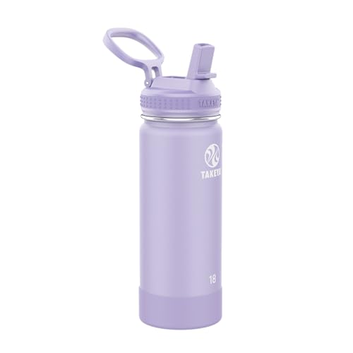Image of Takeya 18 oz Actives Stainless Steel Water Bottle with Straw Lid - Leakproof, Double-Wall Insulated, Keeps Drinks Cold 24 hrs /Hot 12 hrs, BPA-Free, Powder-Coated, Gym & Travel, Lavender Field