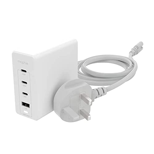 ZAGG mophie USB-C Speedport 120 Wall Charger Hub, 120 Watt, GaN, Fast Charging, Lightning Device, (White, UK Adapter)