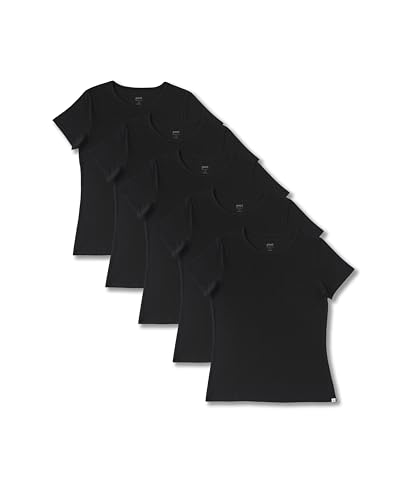 Pact Womens Organic Softspun Crew Neck T-Shirt 5 Pack Black