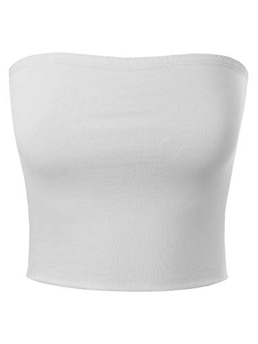 MixMatchy Women's Causal Strapless Double Layered Basic Sexy Tube Top White S