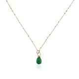 Mode Joyas 18k Gold Plated Green Onyx Curved 8x12MM Size Pendant With Gold Wrapped Chain Dainty Handmade Jewelry Teardrop Shape Necklace