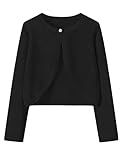 Yekaty Girls Cardigan Open Front Black Shrug Knit Sweater Children Crystal Button Closure Girls Sweaters Size 7-8