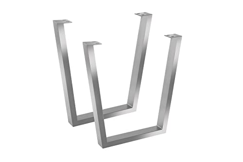 SAM Tischgestell in V-Form, 2er Set, Roheisen lackiert, Silber, Kufengestell für Holztische, 70 x 10 x 74 cm, Gestell für DIY-Projekte