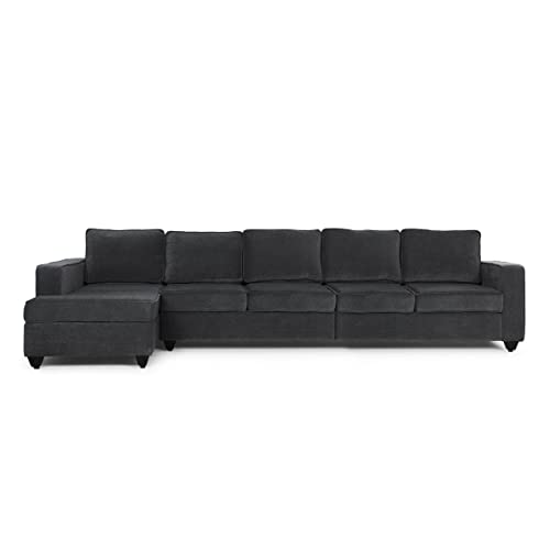 Image of Wakefit Sofa Set | 3 Year Warranty | Sofa 3 Seater, 3 Seater Sofa for Living Room, Wooden Sofa Set, 4 Seater + Left Aligned, Sofa for Living Room - Napper(Malphino : Smoke Grey)
