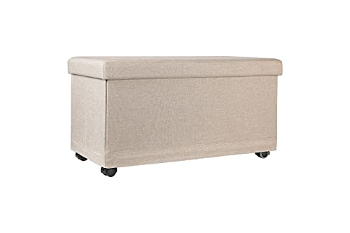 Song Han Storage Ottoman Bench with Wheels (Beige, 30 inches)