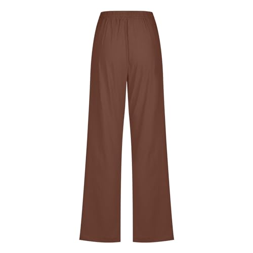 Hvyesh Women Cotton Linen Pants 2025 Summer Wide Leg Drawstring Elastic High Waisted Lounge Pants Casual Beach Trousers4