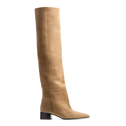 Knee High Boots for Women Suede Pointed Closed Toe Pull On Low Chunky Heel Fashion Spring Fall Winter Boots