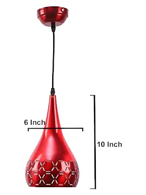 Image of GreyWings Metal Cut Hanging Light Ceiling Pendant Lamp, 6 inch Small, Red, Pack of 4
