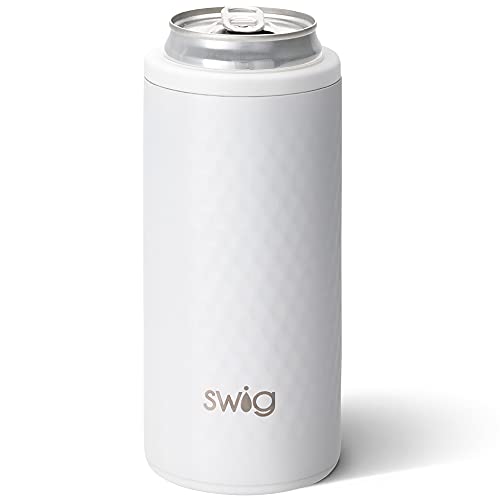 Swig Life Skinny Can Cooler, Stainless Steel, Dishwasher Safe, Triple Insulated Slim Can Sleeve for 12oz Tall Skinny Can Beverages in Golf Partee Golf Gift Print