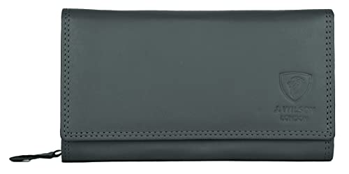 J. Wilson London Ladies RFID Safe Designer Soft Leather Purse Card Women Clutch Wallet with Zip Pocket Gift Boxed