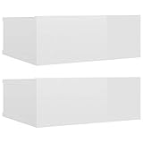 Farbe: Hochglanz-Weiß vidaXL 2X Nachttisch mit Schublade Hängend Nachtkommode Nachtschrank Nachtkonsole Wandboard Wandregal Hochglanz-Weiß 40x30x15cm Spanplatte