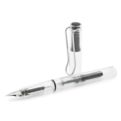 Image of Art Ranger White Transparent Fountain Ink Pen With Ink Converter Pump | Clear Transparent Body Fountain Pen with Fine Nib(0.5mm) | Zero Ink Leakage Smooth Writing Ink Pen