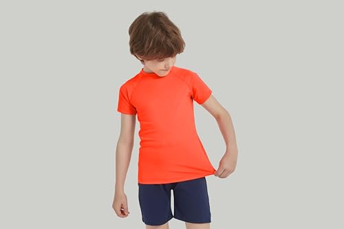 Image of 5-14Y Boys Girls Rash Guard UPF 50+ Short Sleeve Kids Neon Swim Shirts