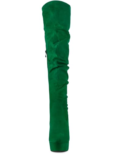 Allegra K Allegra K Women's Platform Round Toe Zipper Slouch Heel Green Over the Knee Thigh High Boots 9 m US