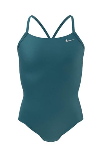 Image of Nike Swim Girls' Polyester Cut-Out Tank One Piece Bright Spruce SM (7-8 Big Kids) / Bright Spruce Turquoise