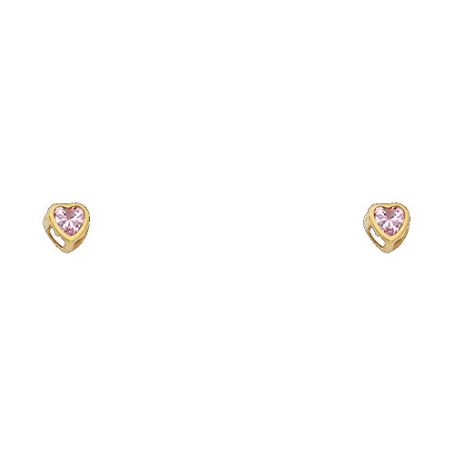 14K Yellow Gold 4Mm Heart Bezel Set Stud Earrings With Screw Back #TOP1