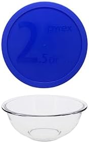 Pyrex (1 325 2.5qt Glass Mixing Bowl, & (1) 325-PC 2.5qt Blue Mixing Bowl Lid Made in the USA Made in the USA